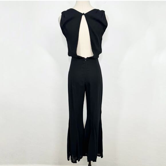 Reformation Sylvania Jumpsuit Black Flare Leg Open Back Ankle Boho Party Size 0 - Picture 8 of 16